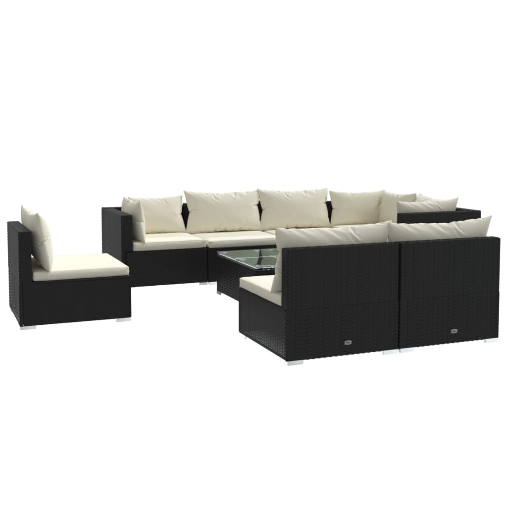 9 Piece Garden Lounge Set with Cushions Poly Rattan Black