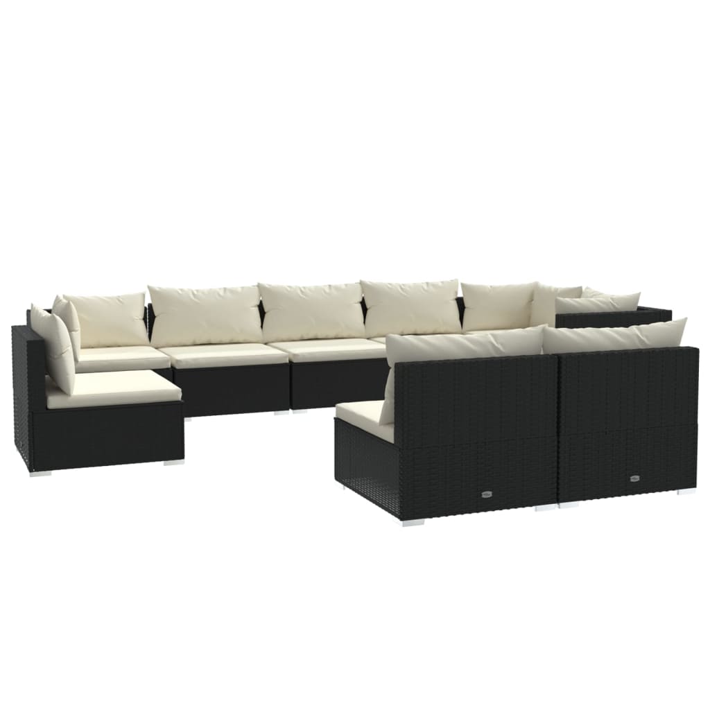 9 Piece Garden Lounge Set with Cushions Poly Rattan Black