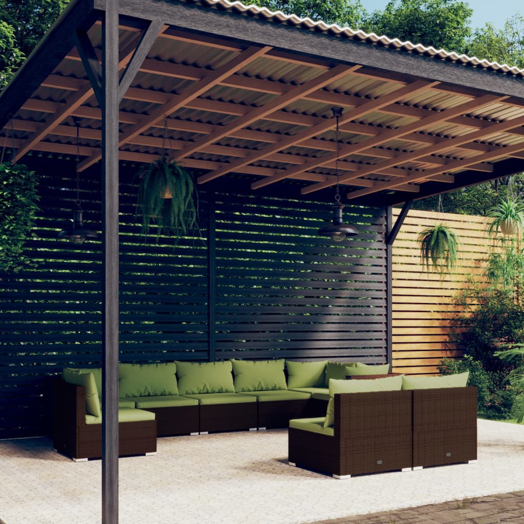9 Piece Garden Lounge Set with Cushions Poly Rattan Brown