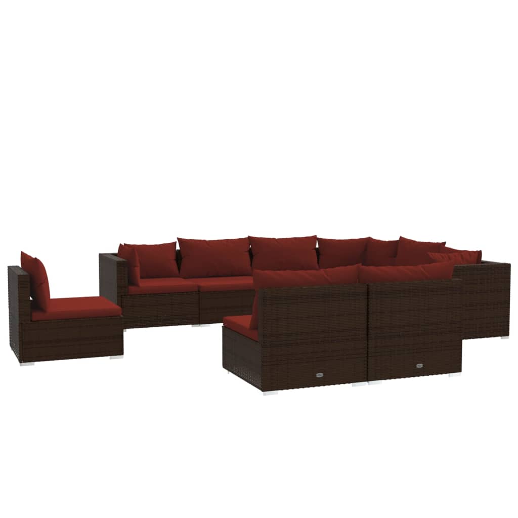9 Piece Garden Lounge Set with Cushions Poly Rattan Brown