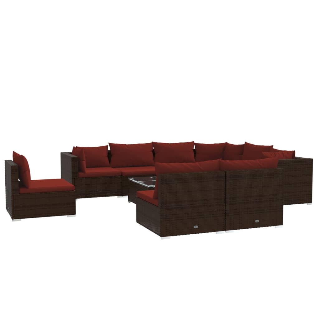 10 Piece Garden Lounge Set with Cushions Poly Rattan Brown