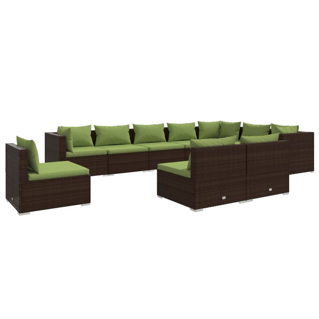 10 Piece Garden Lounge Set with Cushions Poly Rattan Brown