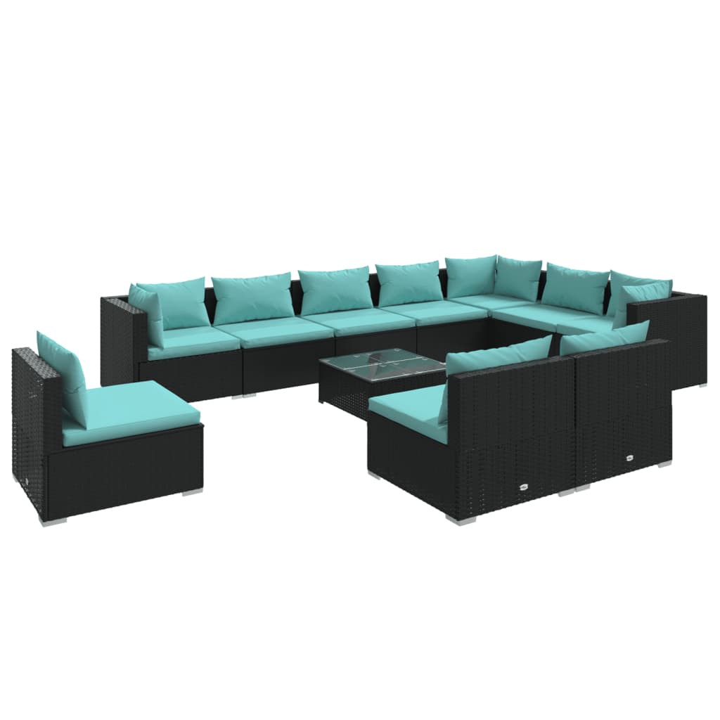 11 Piece Garden Lounge Set with Cushions Poly Rattan Black