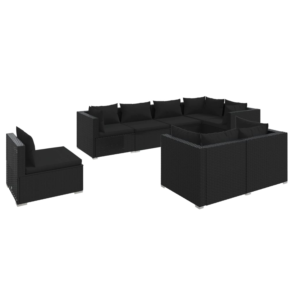 8 Piece Garden Lounge Set with Cushions Poly Rattan Black