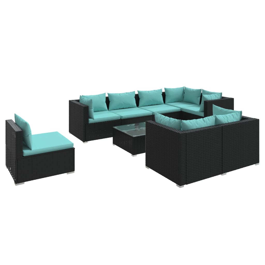 9 Piece Garden Lounge Set with Cushions Poly Rattan Black