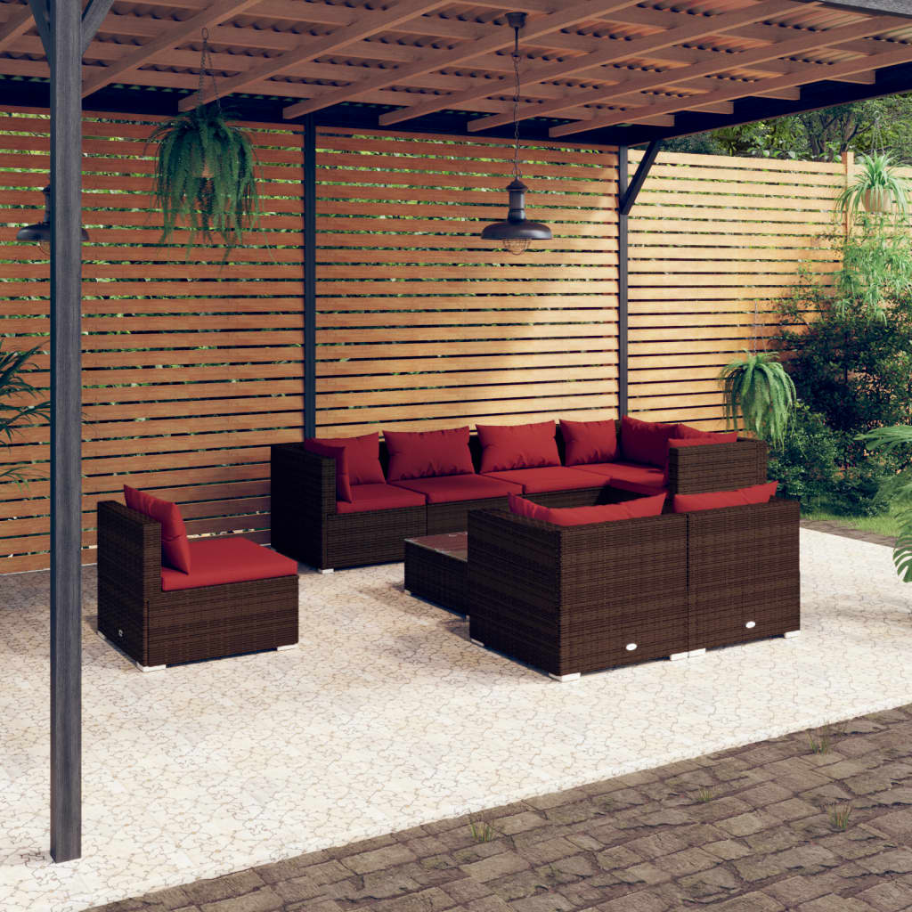 9 Piece Garden Lounge Set with Cushions Poly Rattan Brown