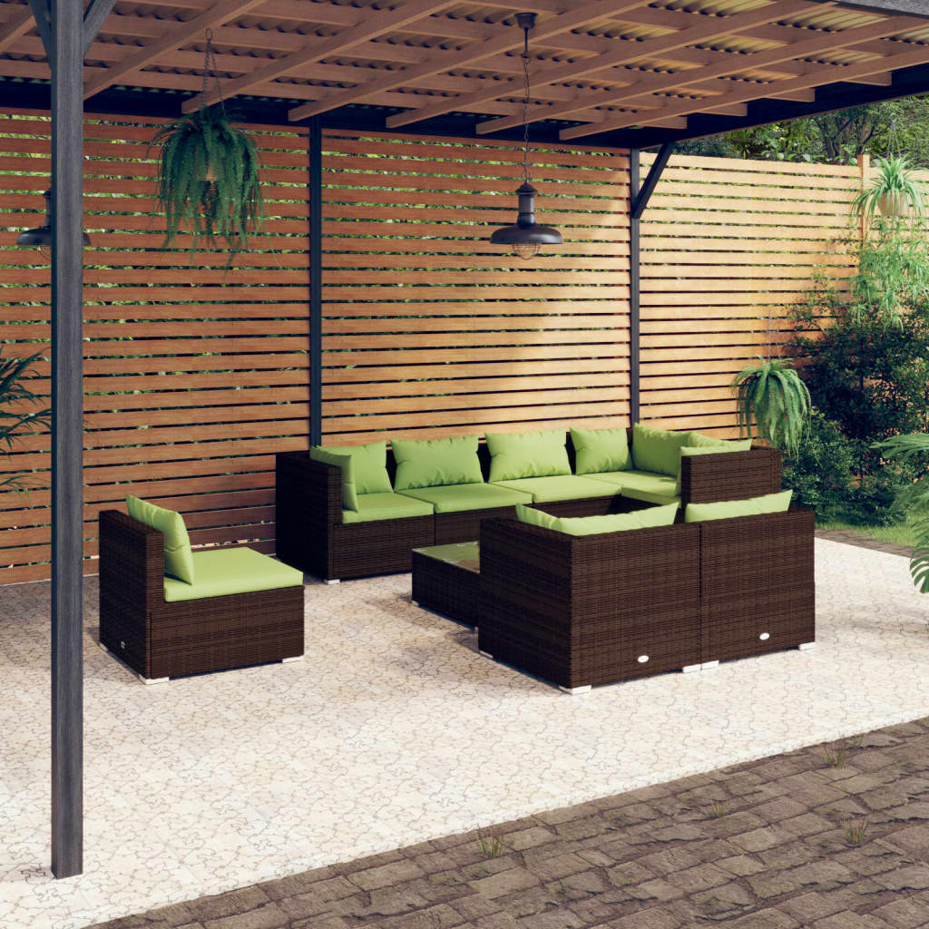 9 Piece Garden Lounge Set with Cushions Poly Rattan Brown