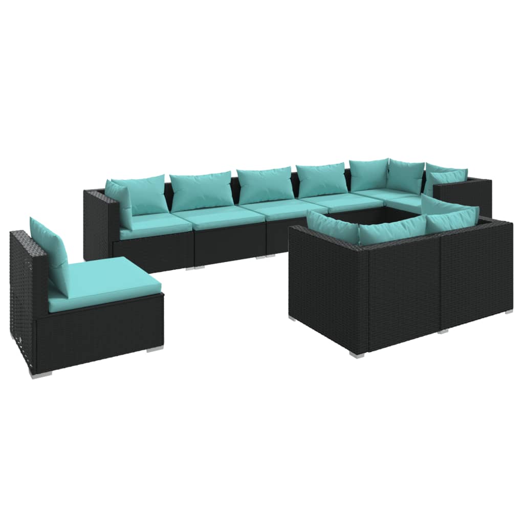9 Piece Garden Lounge Set with Cushions Poly Rattan Black