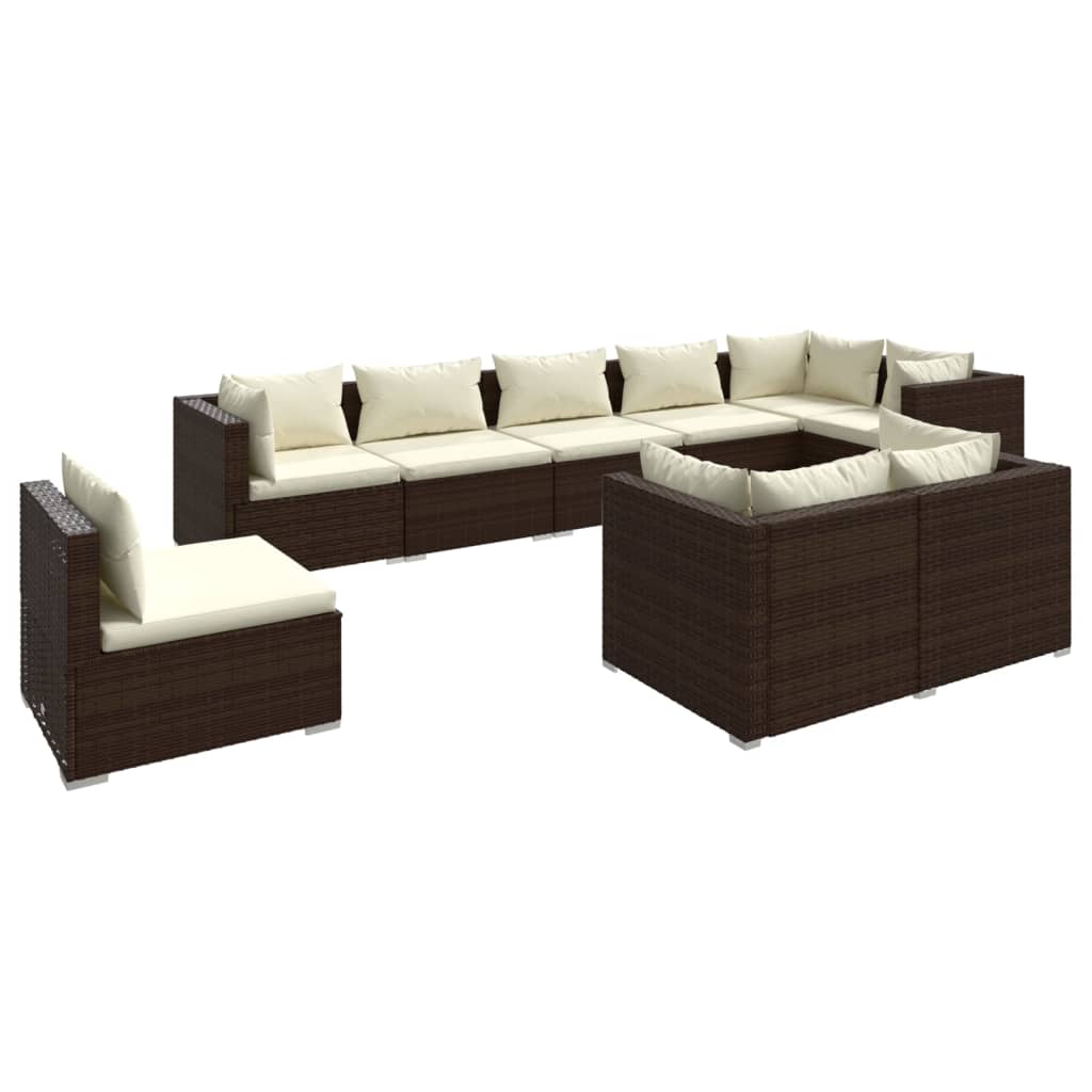 9 Piece Garden Lounge Set with Cushions Poly Rattan Brown