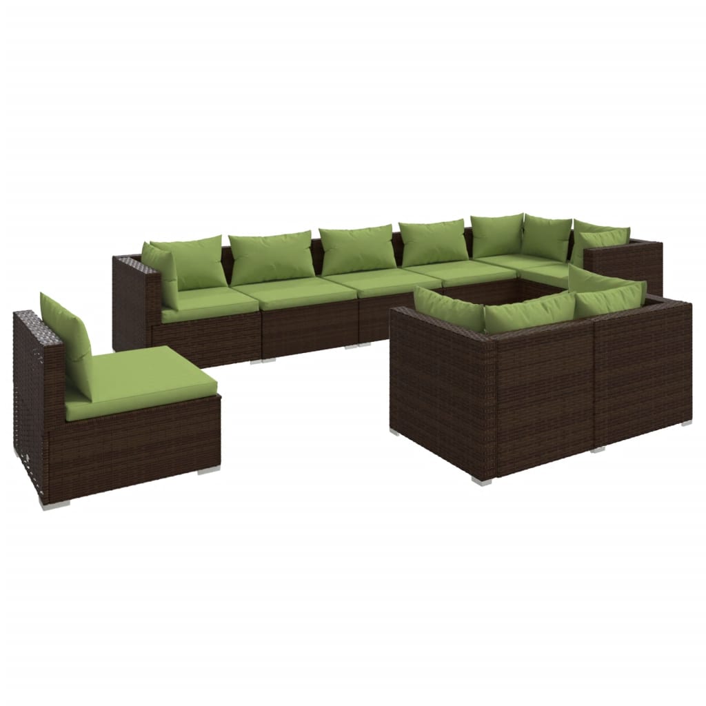 9 Piece Garden Lounge Set with Cushions Poly Rattan Brown