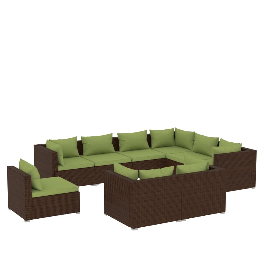 9 Piece Garden Lounge Set with Cushions Poly Rattan Brown