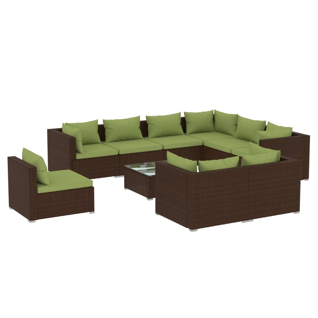 10 Piece Garden Lounge Set with Cushions Poly Rattan Brown
