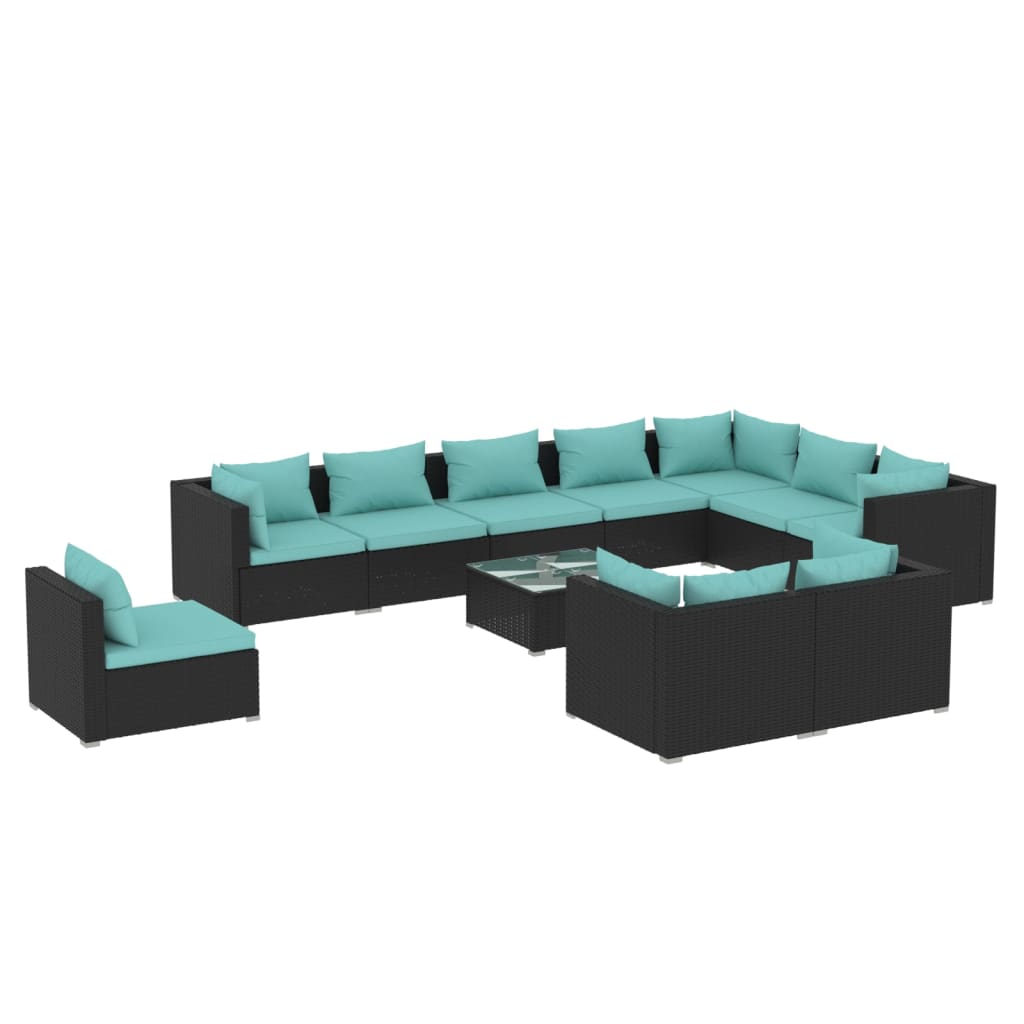 11 Piece Garden Lounge Set with Cushions Poly Rattan Black