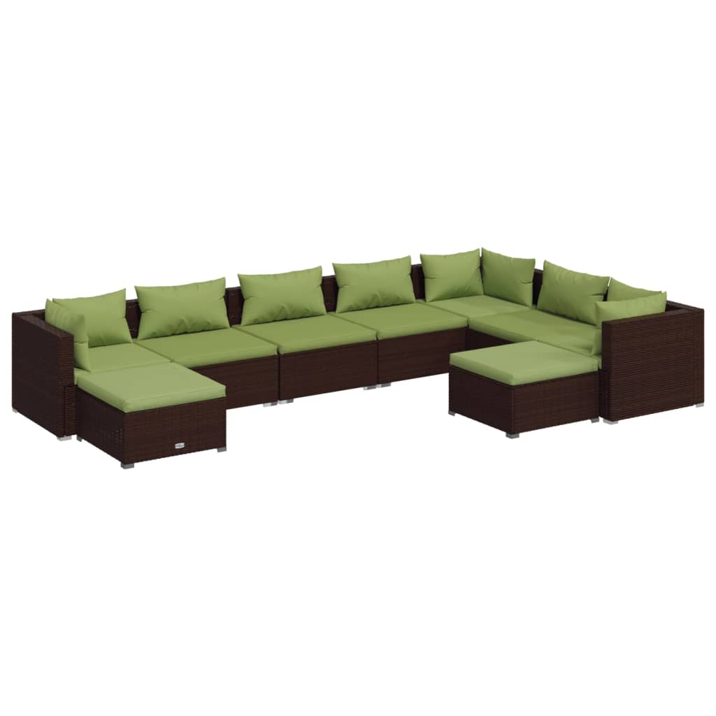 9 Piece Garden Lounge Set with Cushions Poly Rattan Brown