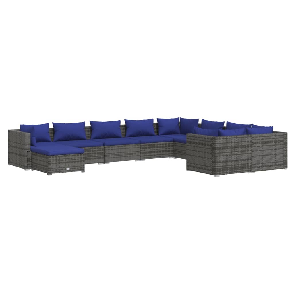 10 Piece Garden Lounge Set with Cushions Poly Rattan Grey