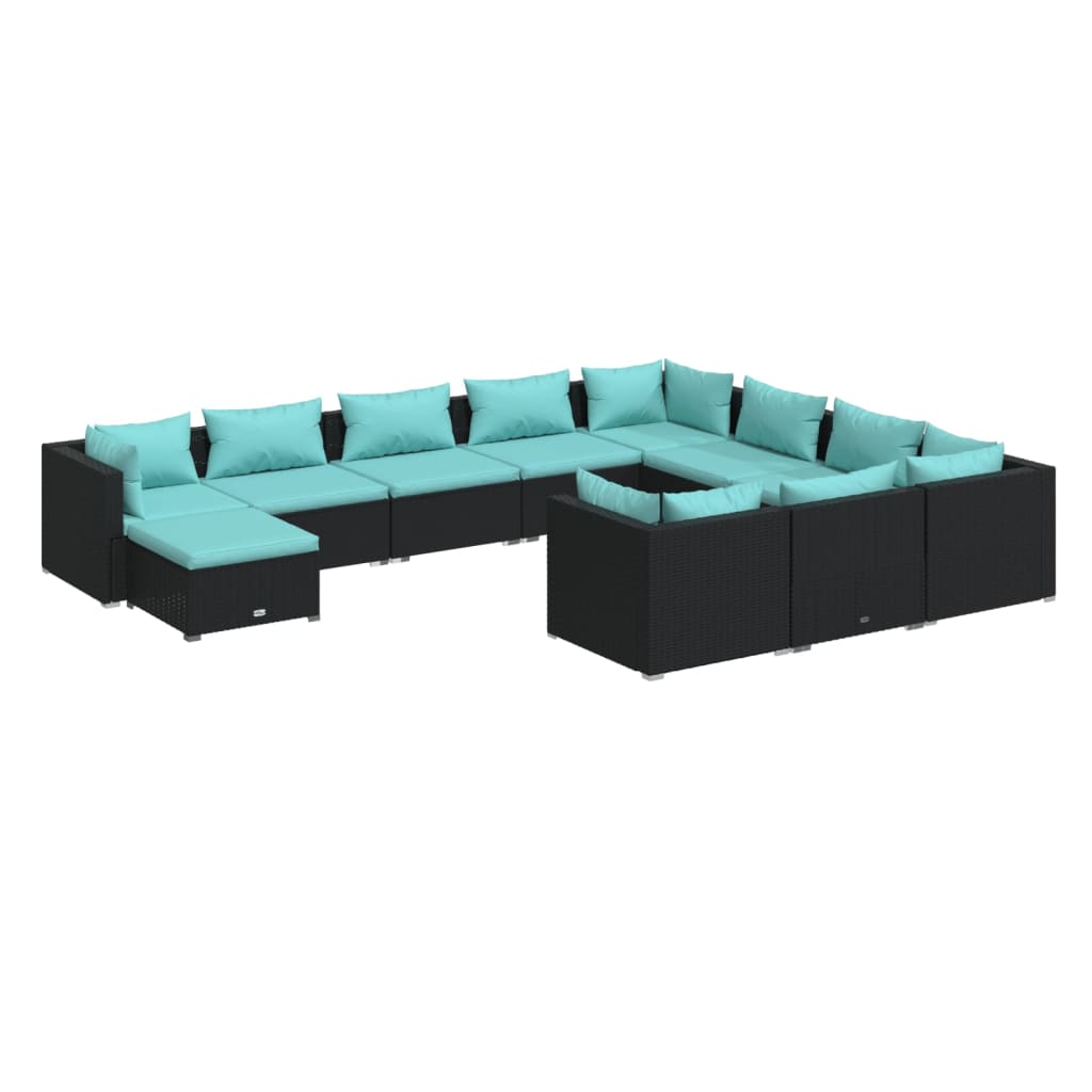 11 Piece Garden Lounge Set with Cushions Poly Rattan Black