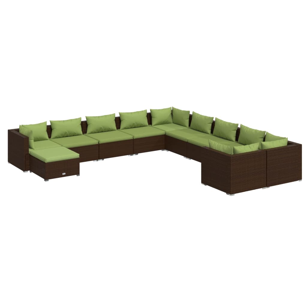 11 Piece Garden Lounge Set with Cushions Poly Rattan Brown
