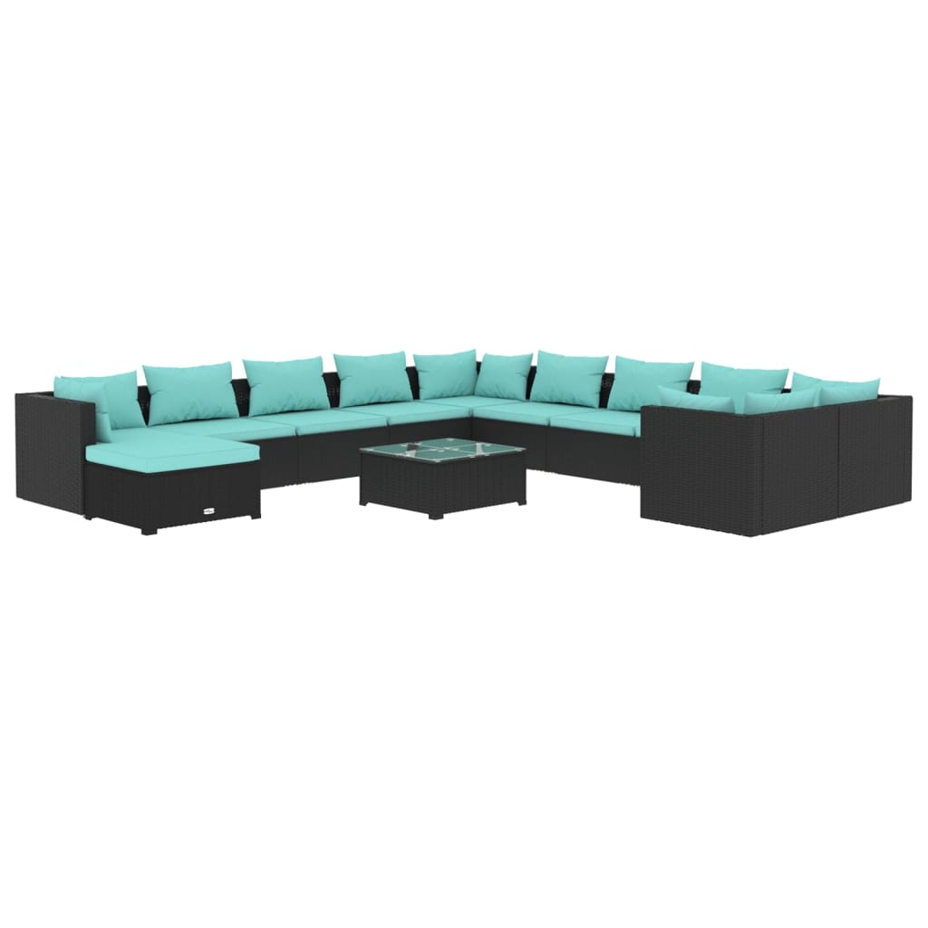 12 Piece Garden Lounge Set with Cushions Poly Rattan Black