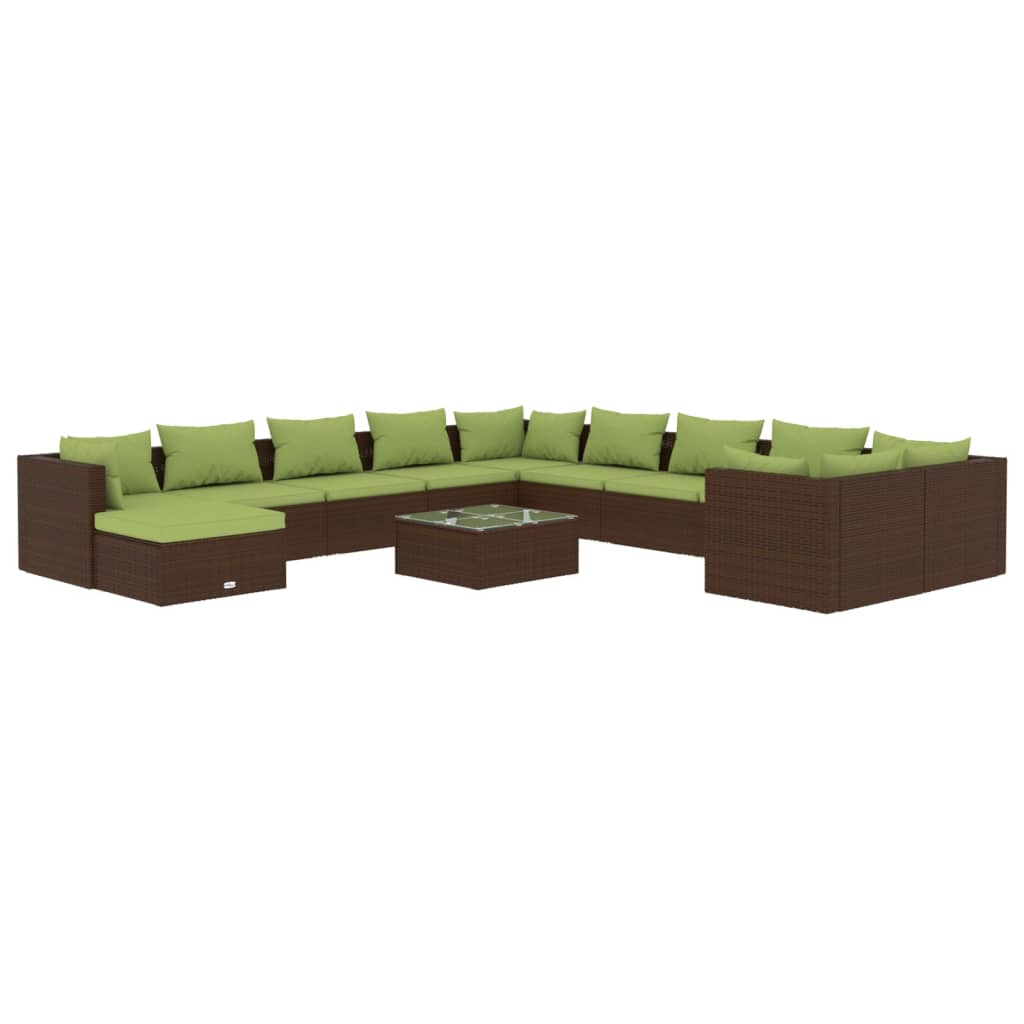 12 Piece Garden Lounge Set with Cushions Poly Rattan Brown