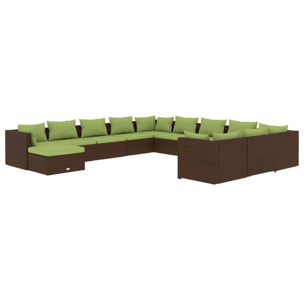 12 Piece Garden Lounge Set with Cushions Poly Rattan Brown