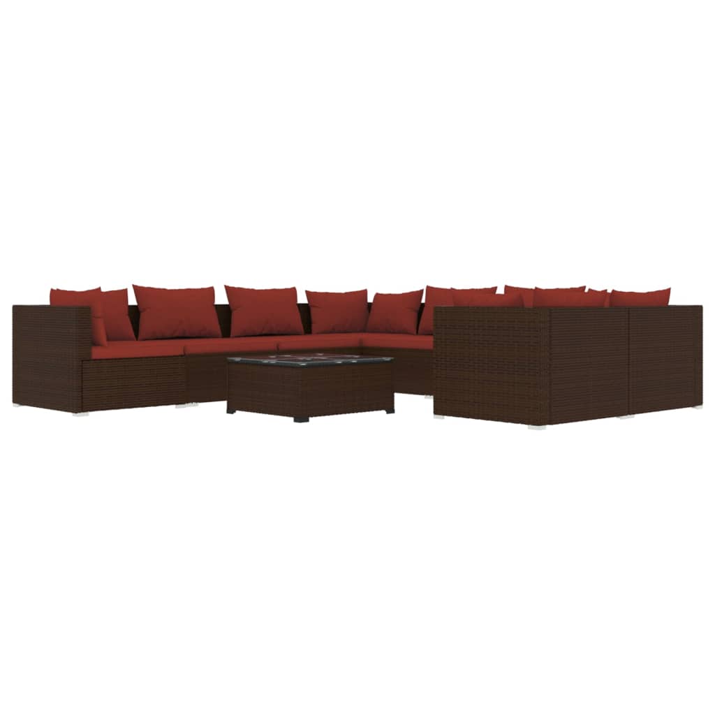 9 Piece Garden Lounge Set with Cushions Poly Rattan Brown