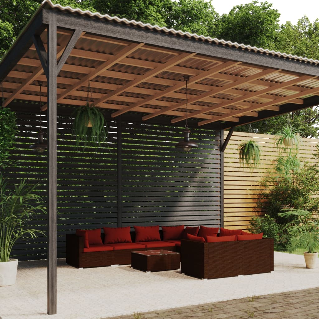 9 Piece Garden Lounge Set with Cushions Poly Rattan Brown