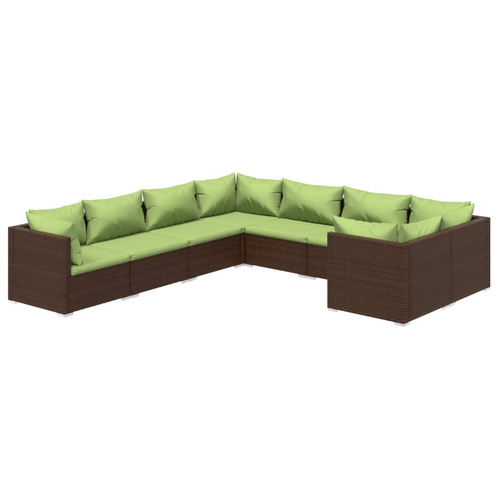 8 Piece Garden Lounge Set with Cushions Poly Rattan Brown