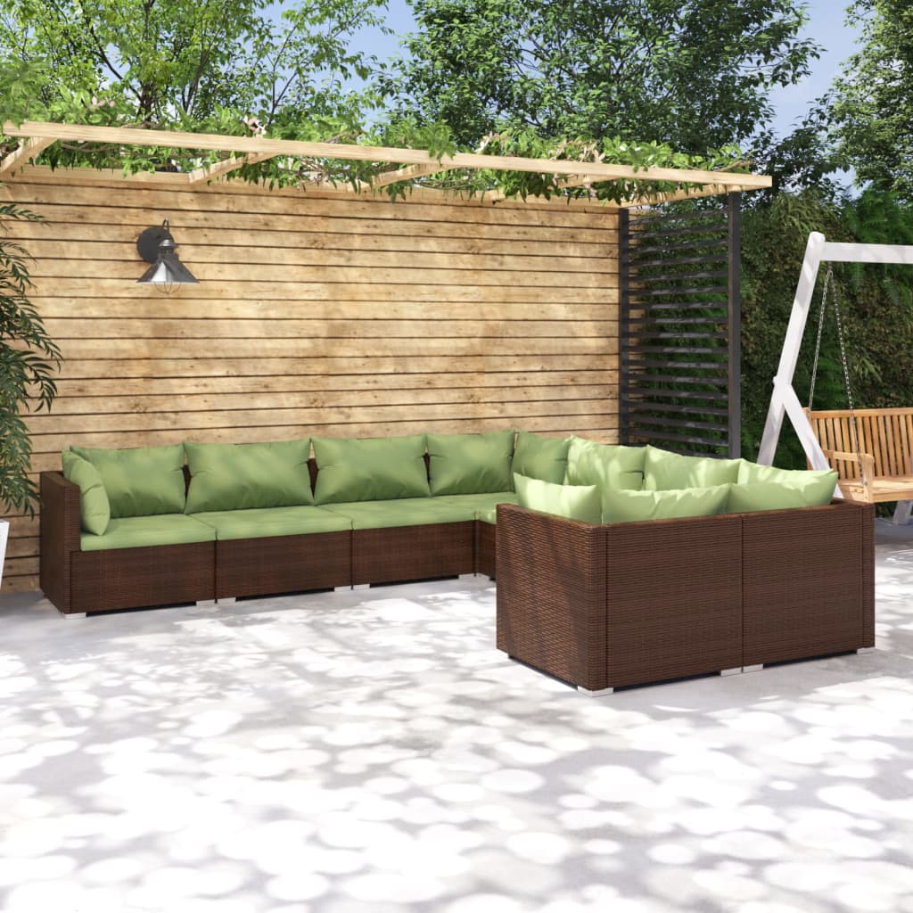 8 Piece Garden Lounge Set with Cushions Poly Rattan Brown