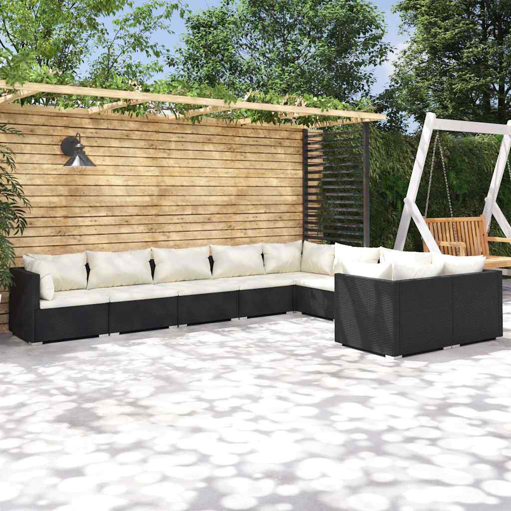 9 Piece Garden Lounge Set with Cushions Poly Rattan Black