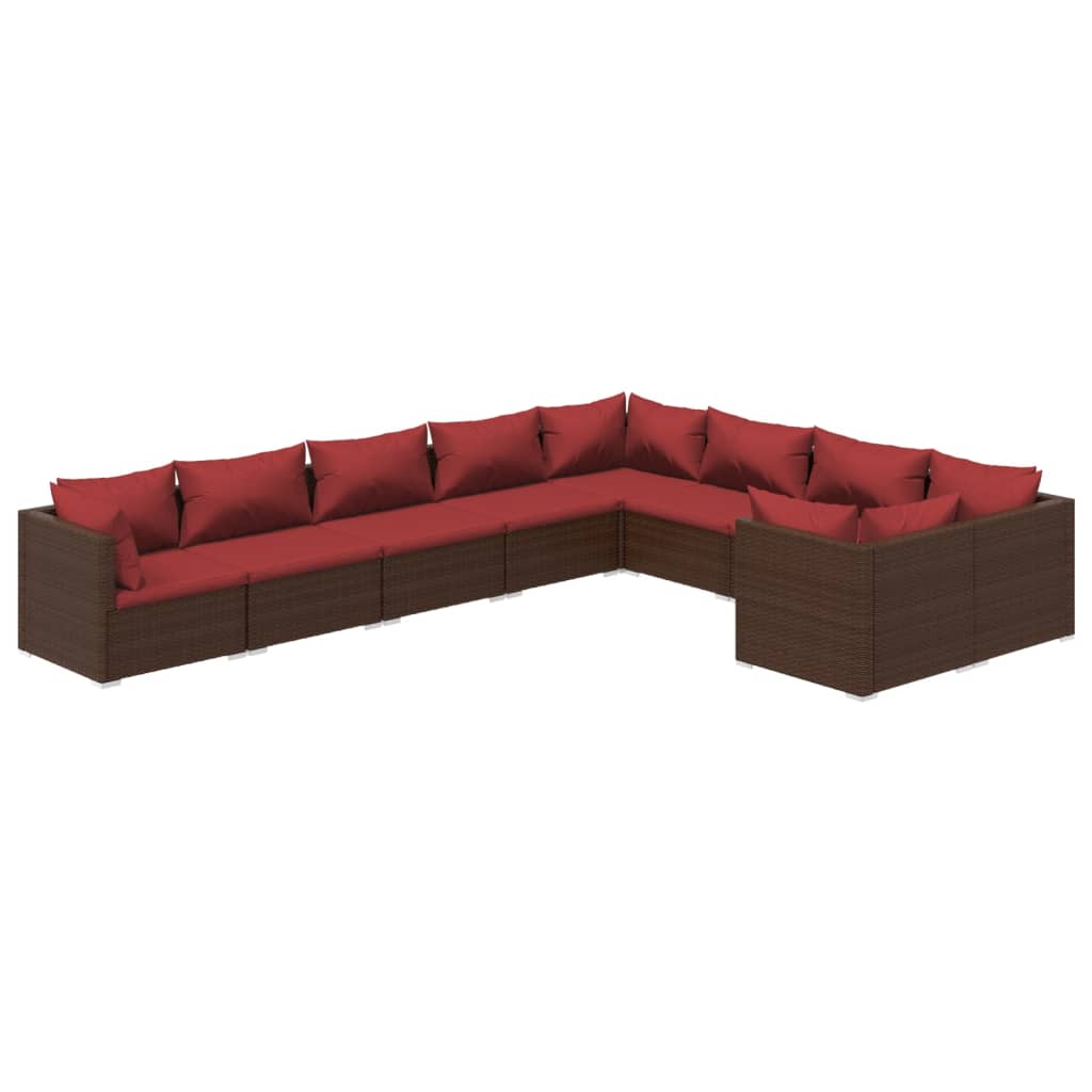 9 Piece Garden Lounge Set with Cushions Poly Rattan Brown