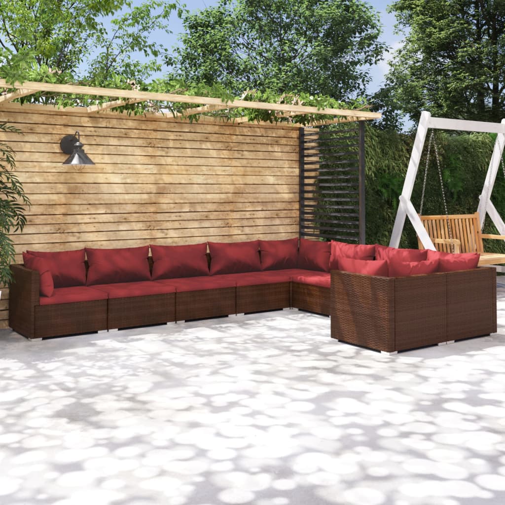 9 Piece Garden Lounge Set with Cushions Poly Rattan Brown