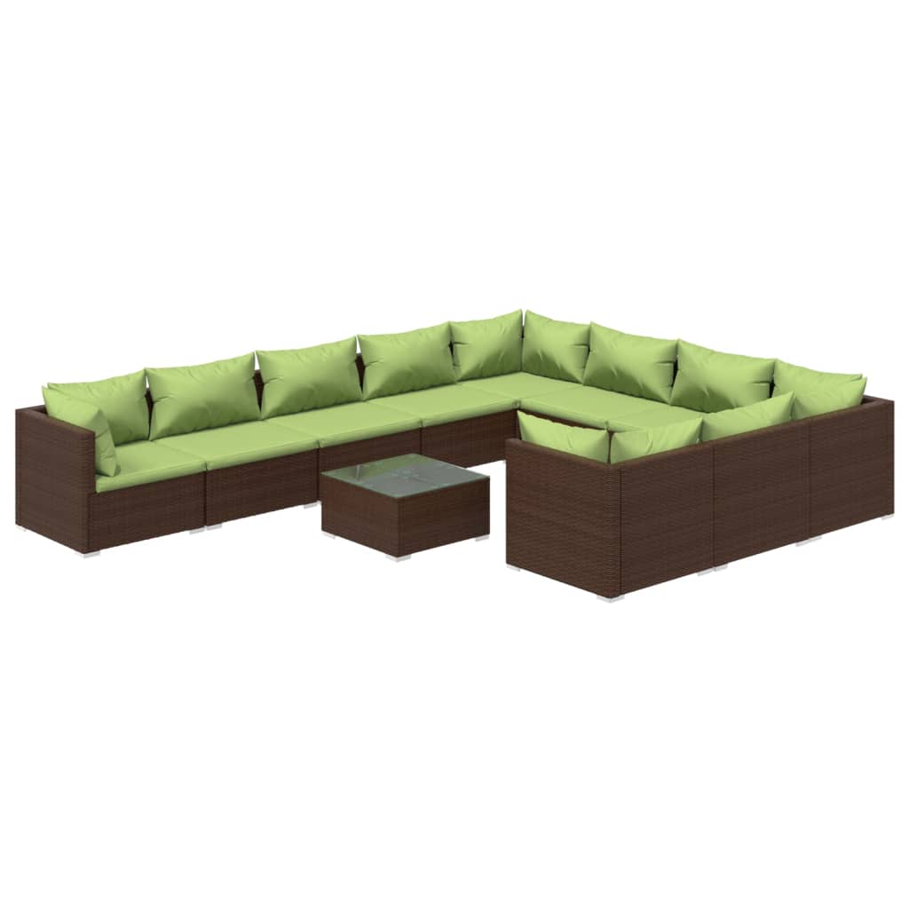 11 Piece Garden Lounge Set with Cushions Poly Rattan Brown