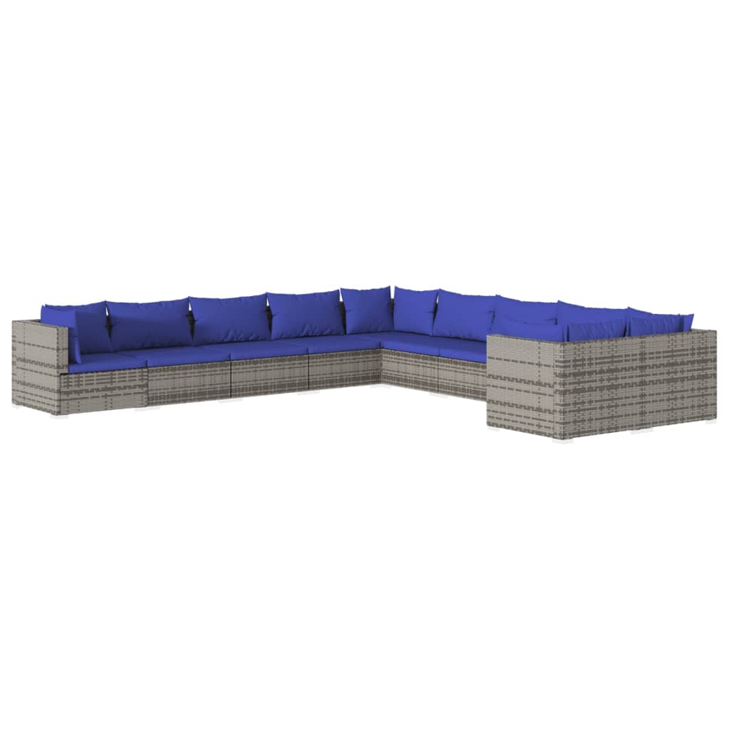 10 Piece Garden Lounge Set with Cushions Poly Rattan Grey
