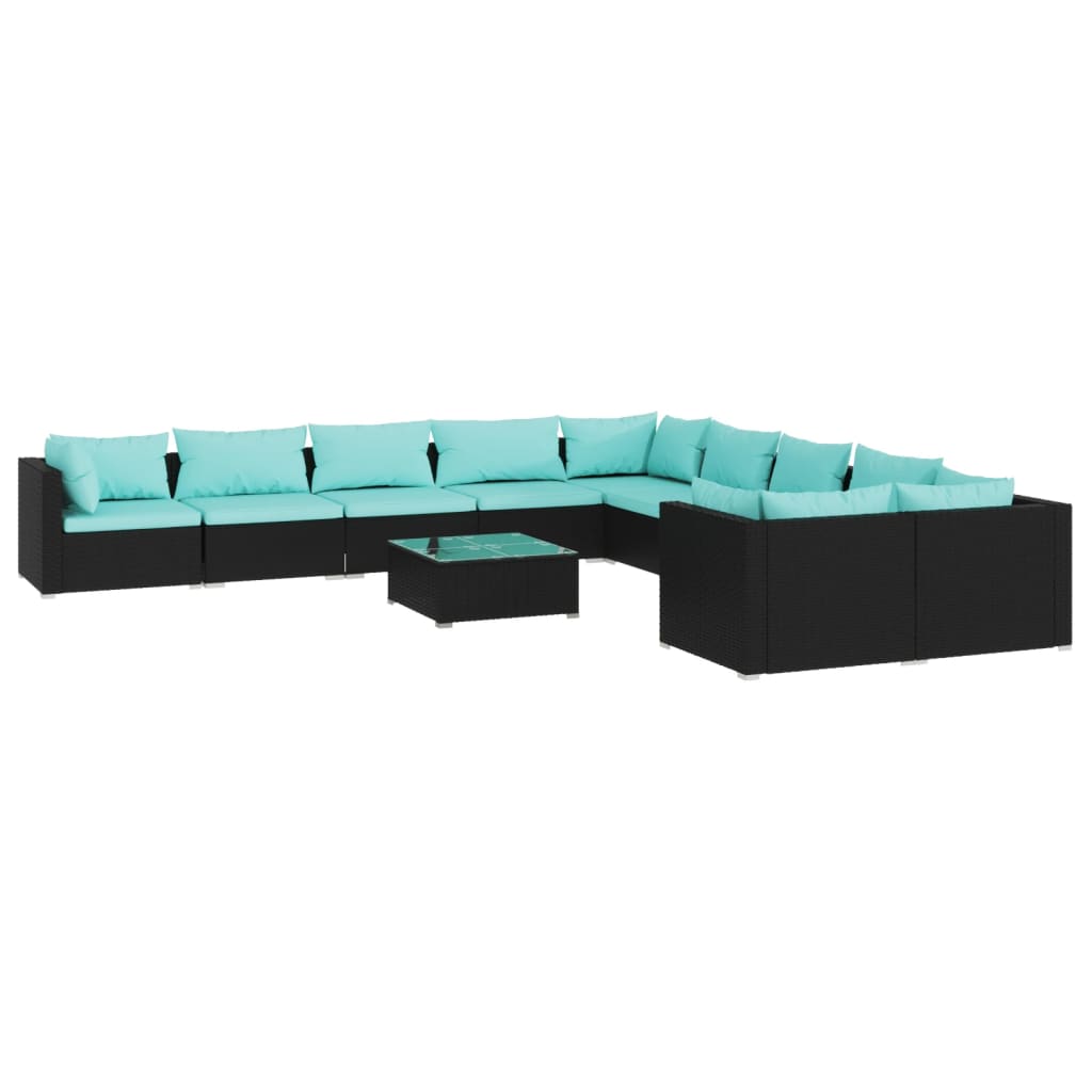 11 Piece Garden Lounge Set with Cushions Poly Rattan Black
