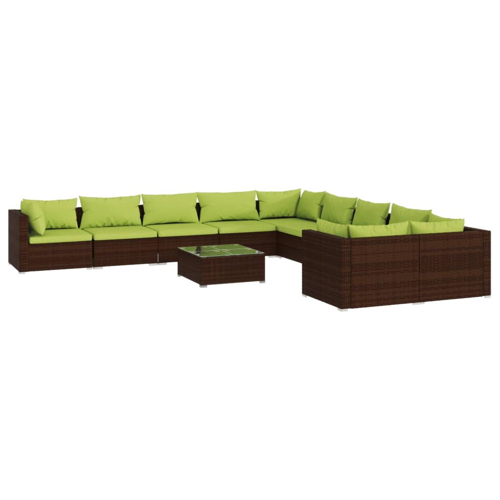 11 Piece Garden Lounge Set with Cushions Poly Rattan Brown
