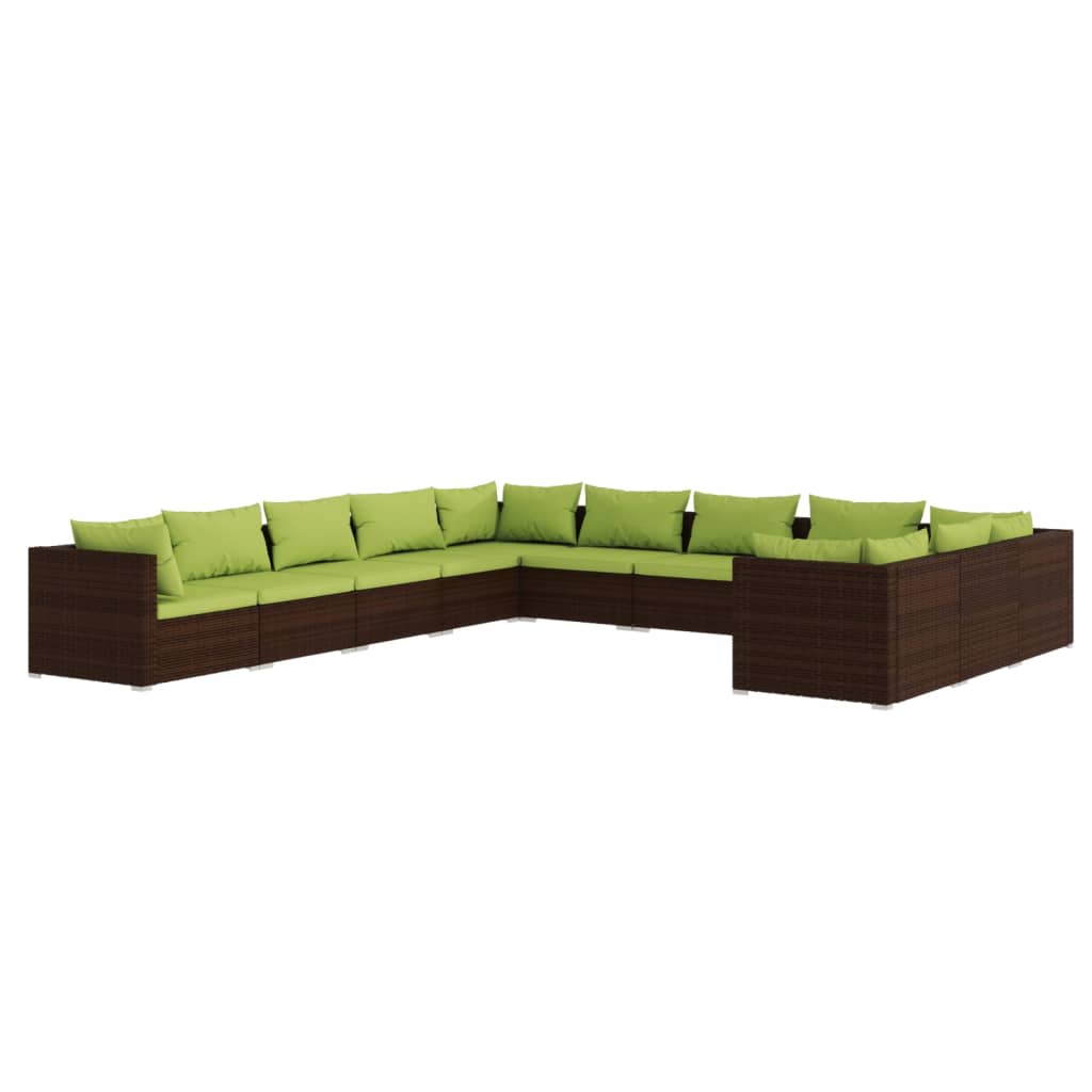 11 Piece Garden Lounge Set with Cushions Poly Rattan Brown