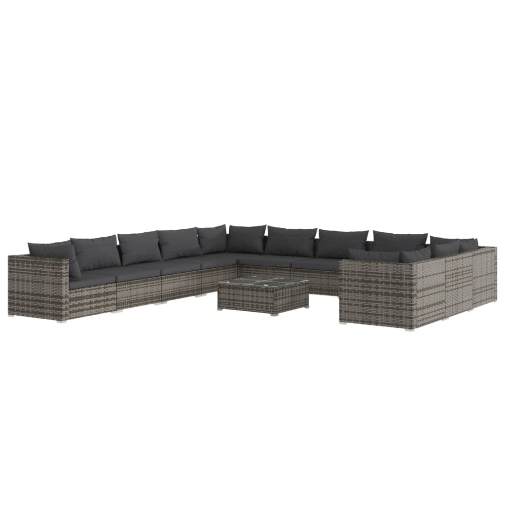 12 Piece Garden Lounge Set with Cushions Poly Rattan Grey