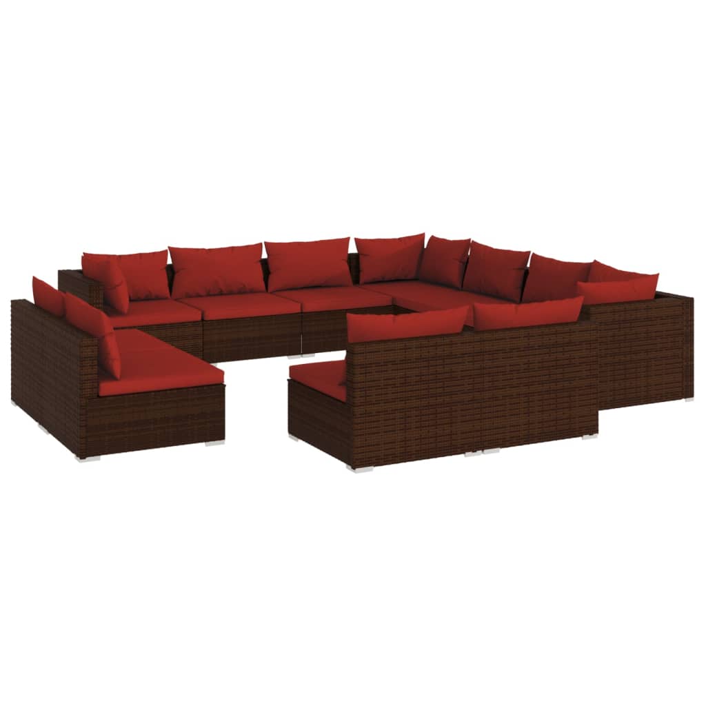 11 Piece Garden Lounge Set with Cushions Brown Poly Rattan