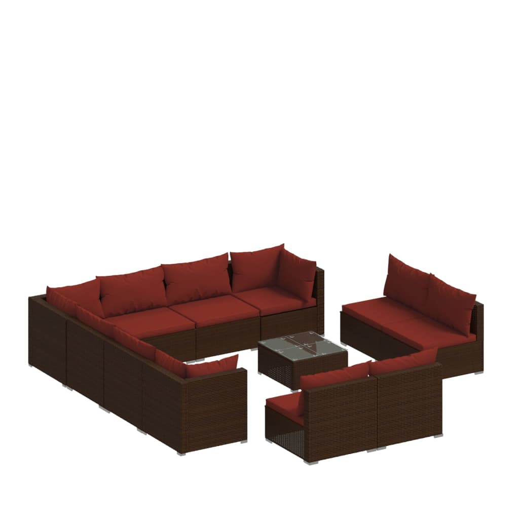 12 Piece Garden Lounge Set with Cushions Brown Poly Rattan