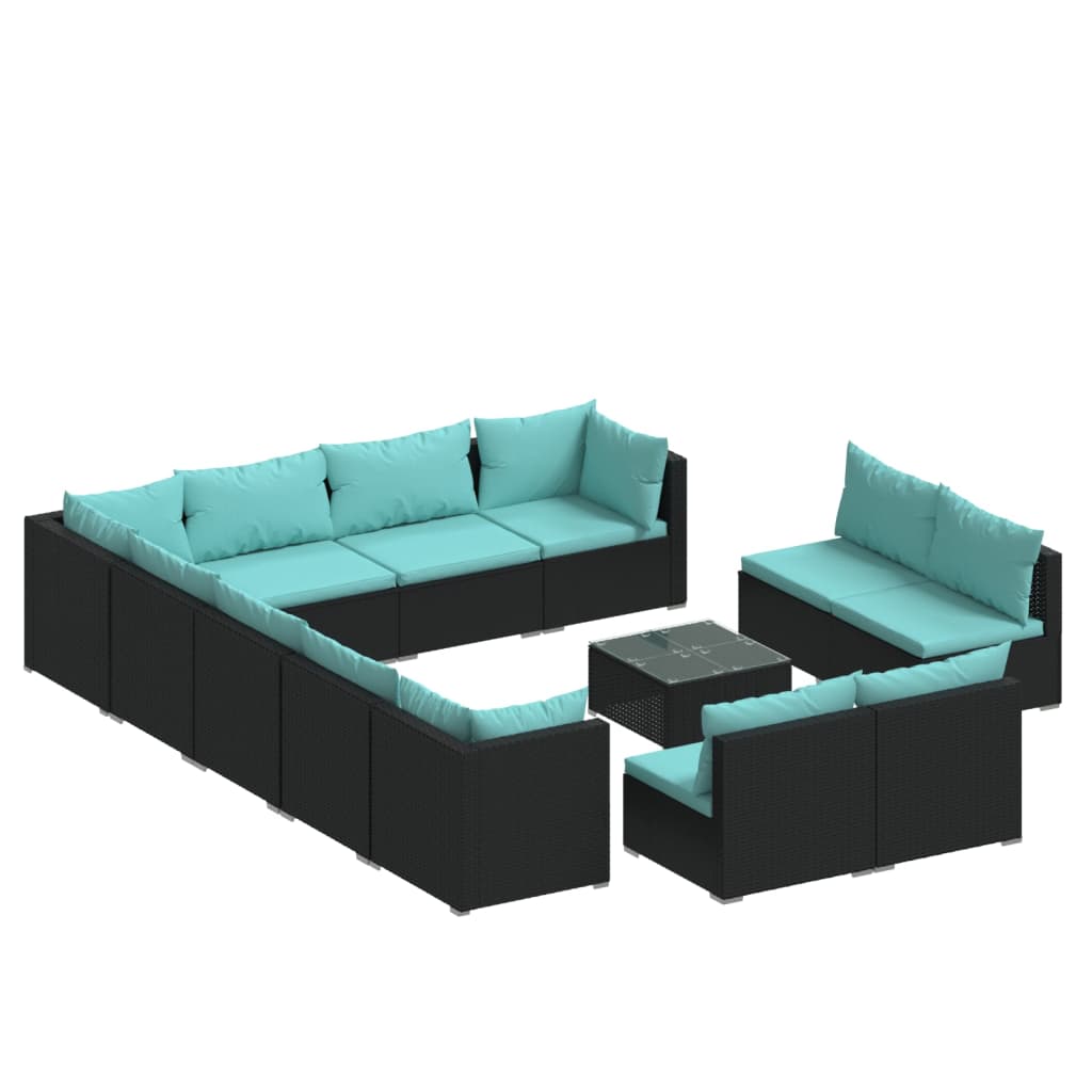 13 Piece Garden Lounge Set with Cushions Black Poly Rattan