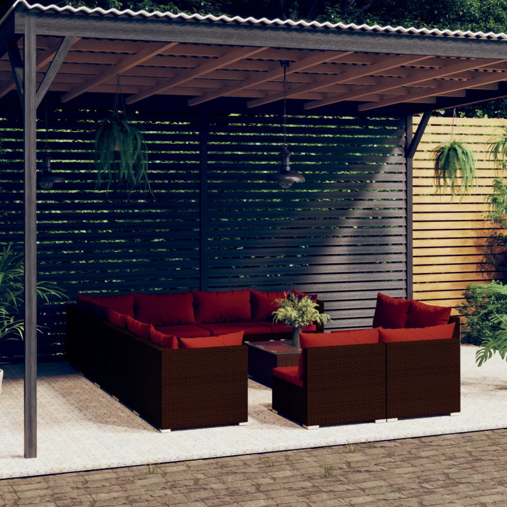 13 Piece Garden Lounge Set with Cushions Brown Poly Rattan