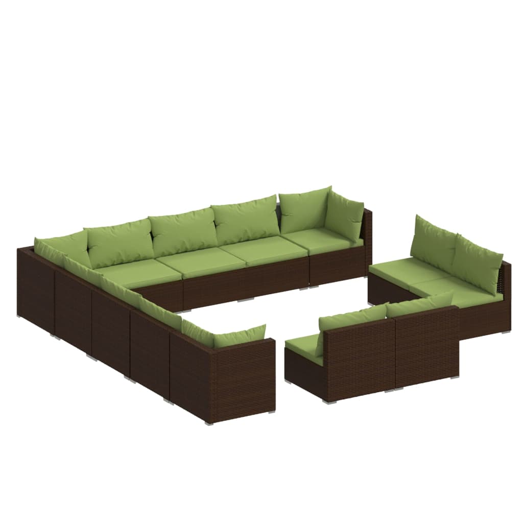 13 Piece Garden Lounge Set with Cushions Brown Poly Rattan