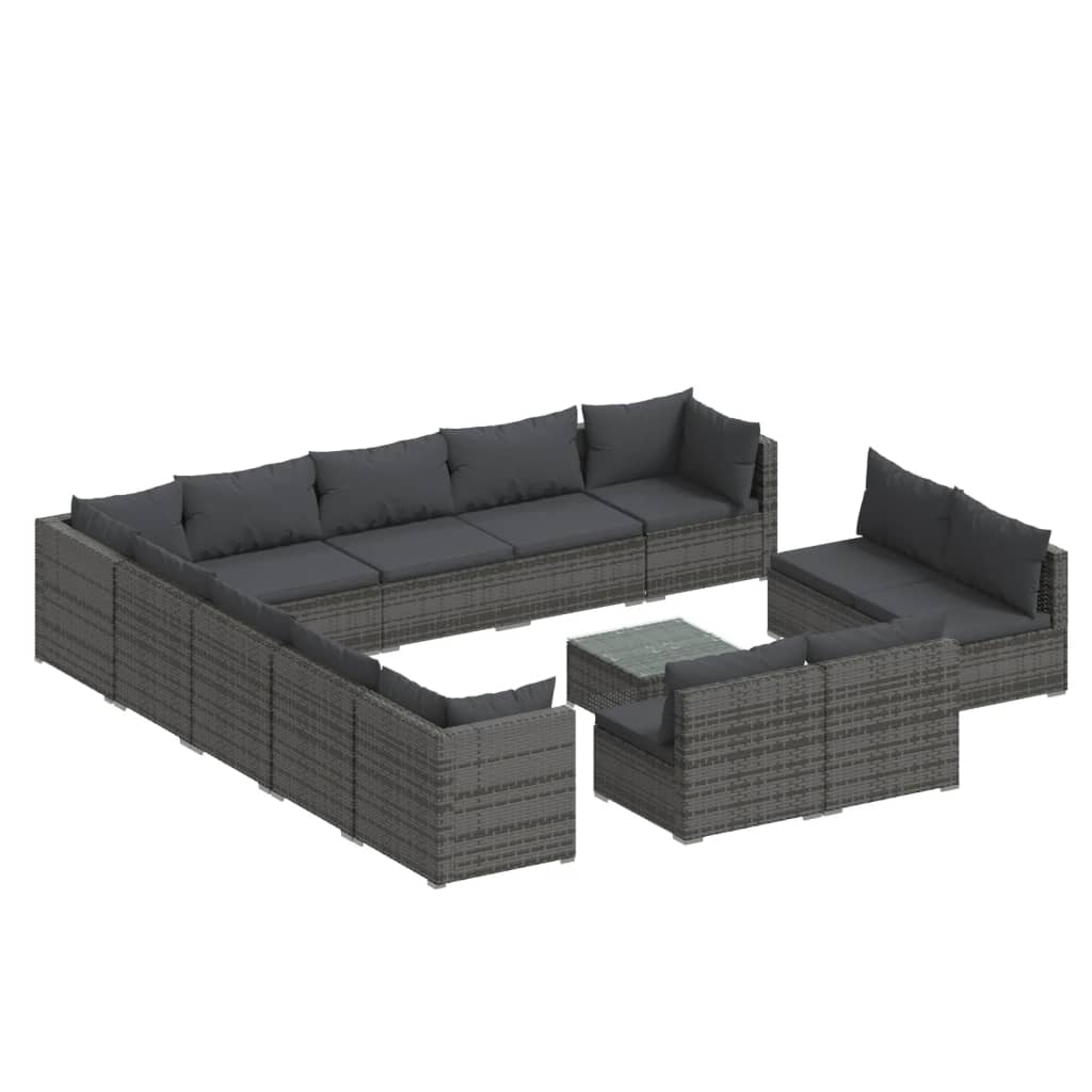14 Piece Garden Lounge Set with Cushions Grey Poly Rattan