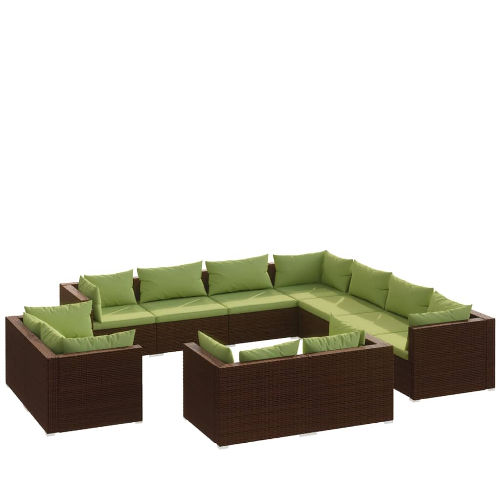 11 Piece Garden Lounge Set with Cushions Brown Poly Rattan