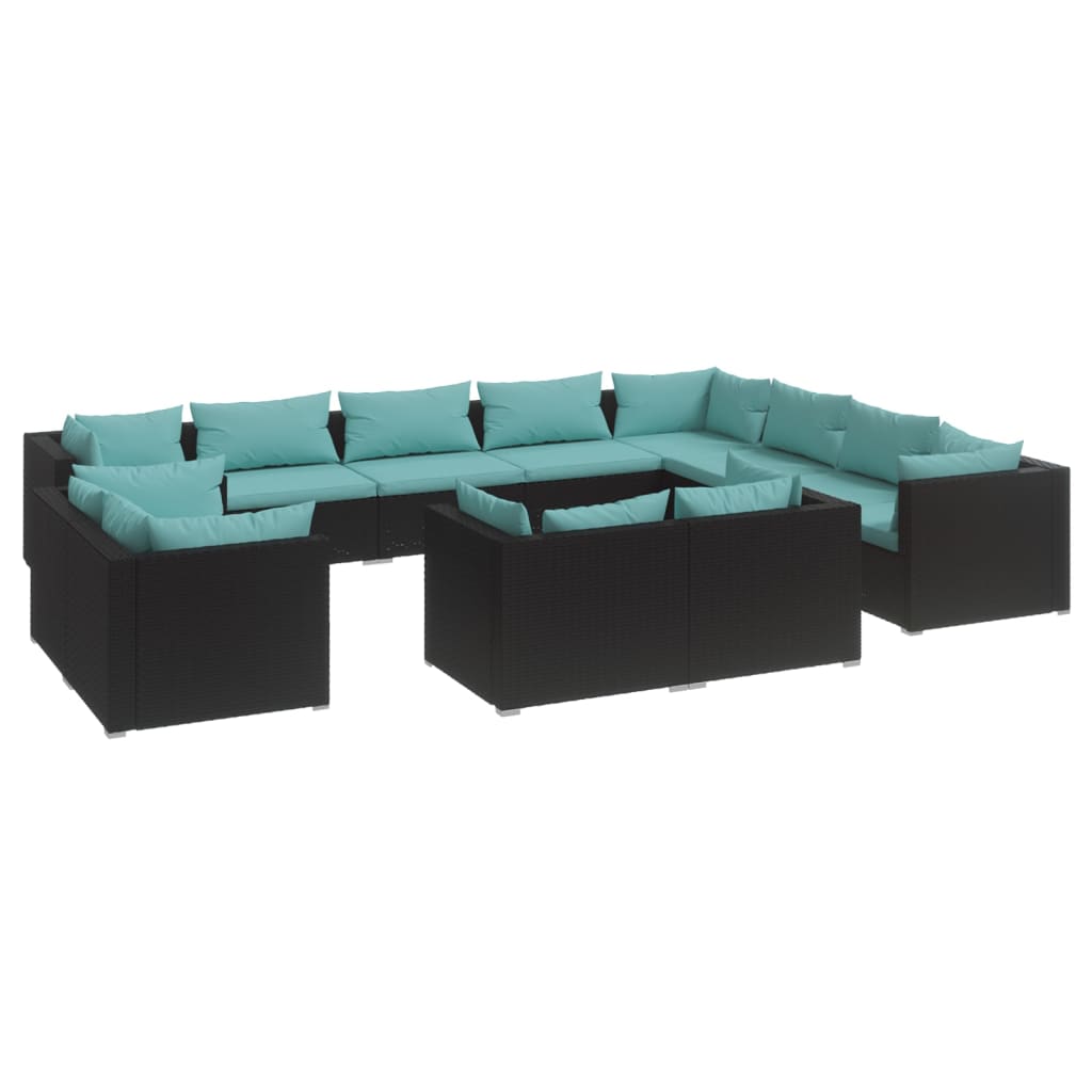 12 Piece Garden Lounge Set with Cushions Black Poly Rattan