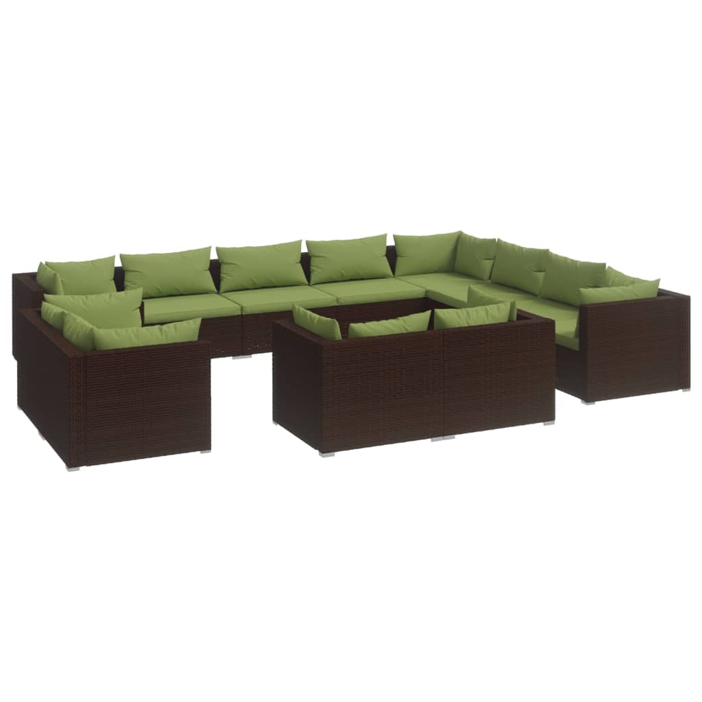 12 Piece Garden Lounge Set with Cushions Brown Poly Rattan