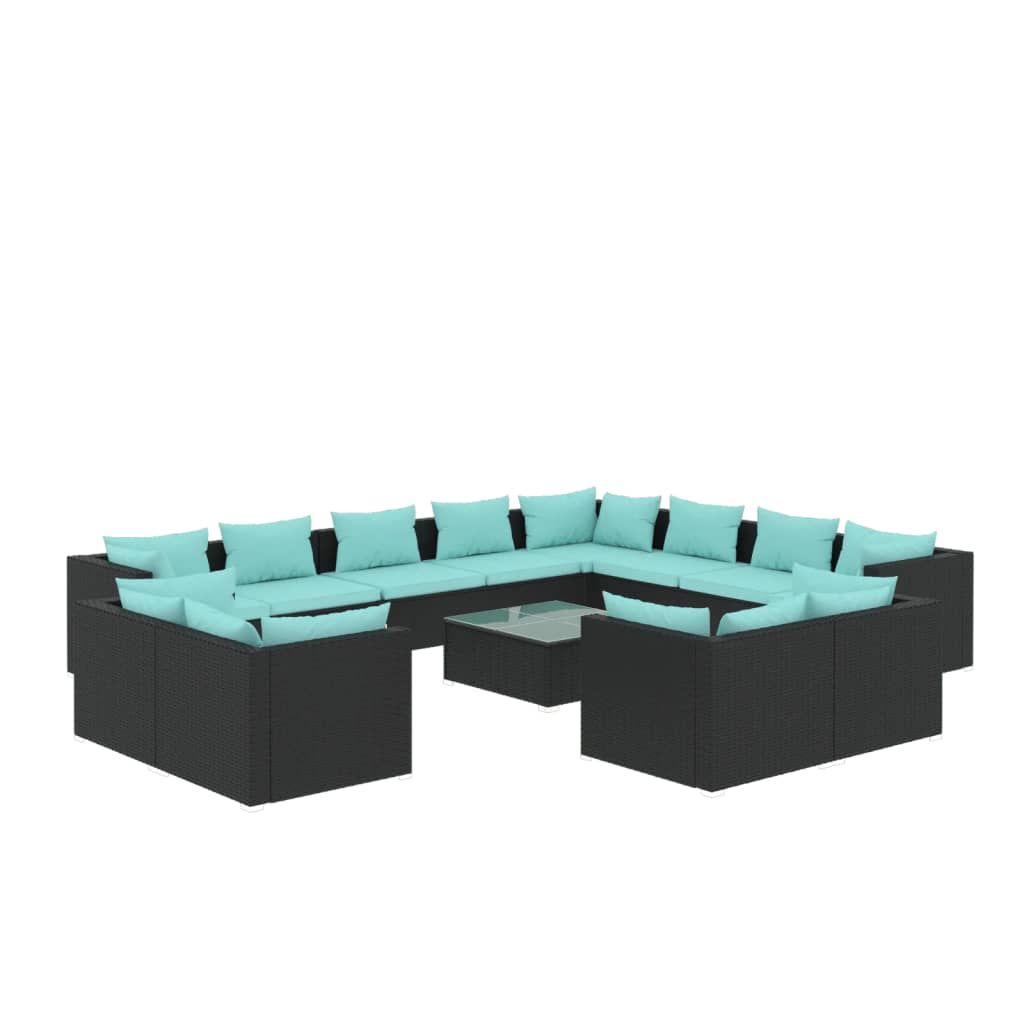 13 Piece Garden Lounge Set with Cushions Black Poly Rattan