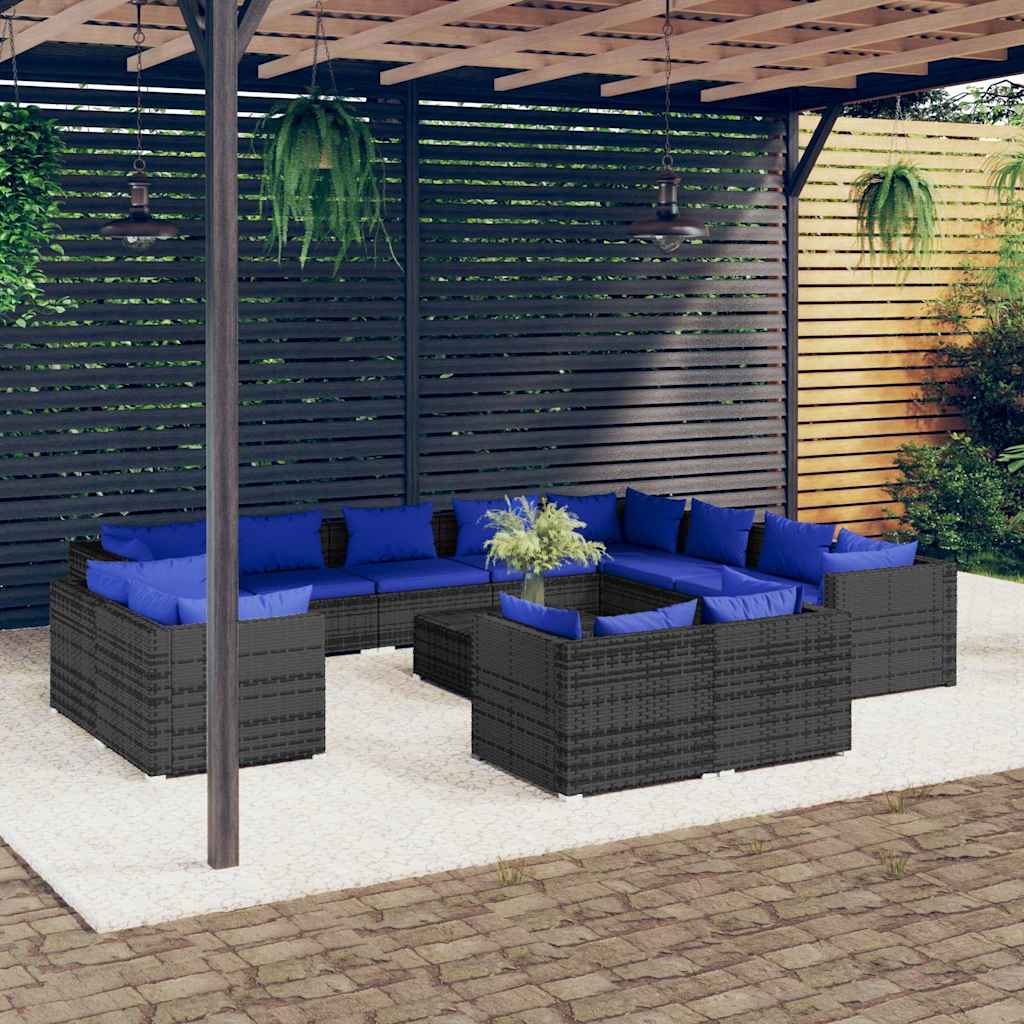 13 Piece Garden Lounge Set with Cushions Grey Poly Rattan