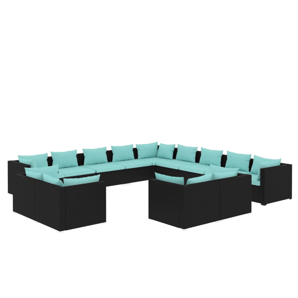13 Piece Garden Lounge Set with Cushions Black Poly Rattan