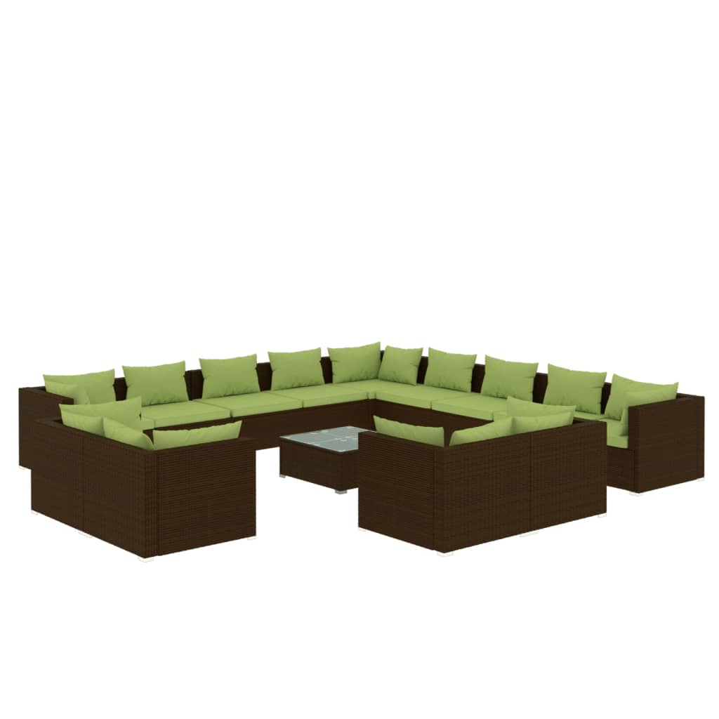 14 Piece Garden Lounge Set with Cushions Brown Poly Rattan
